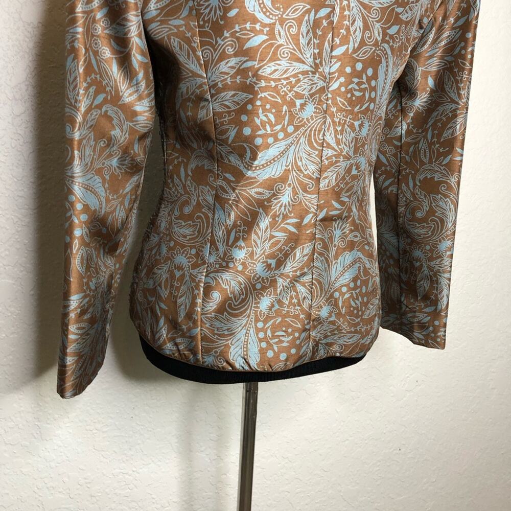 Victor Costa brown blue floral beaded rhinestone button blazer jacket size 6 - Picture 14 of 15